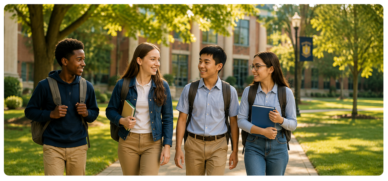 Students walking together on a school campus