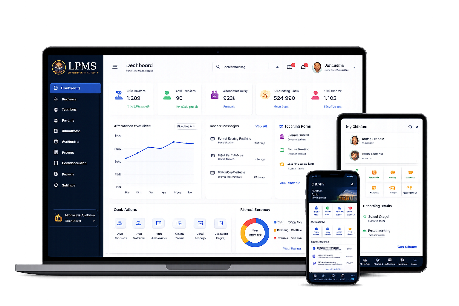 Learning Point Management System dashboard displayed on desktop, tablet, and mobile devices
